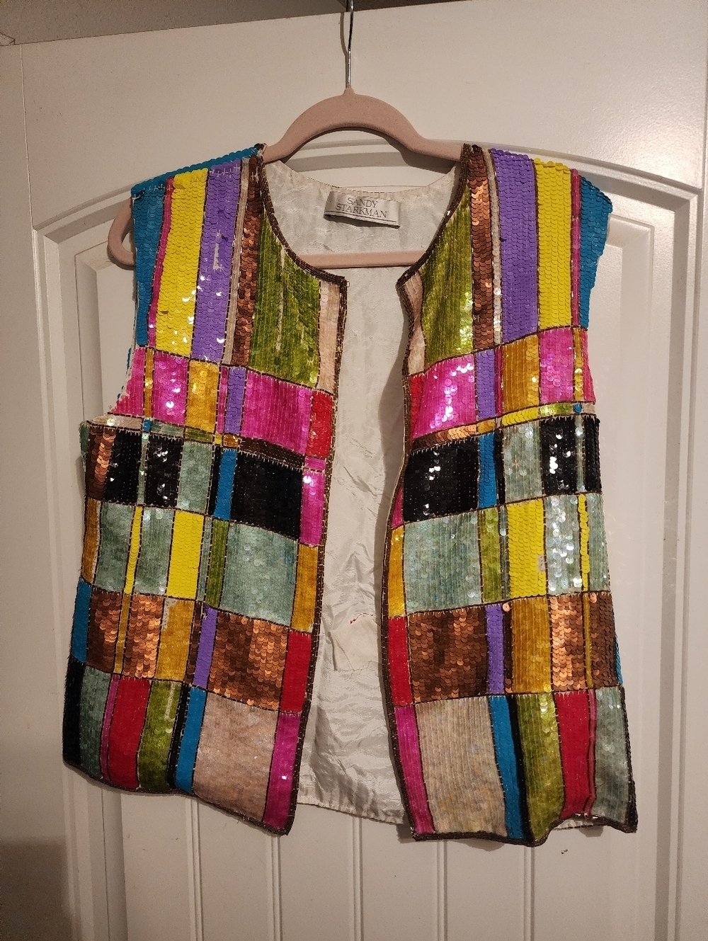 Vintage Sandy Starkman Sequin Patchwork Vest Multicolor Statement Art Piece